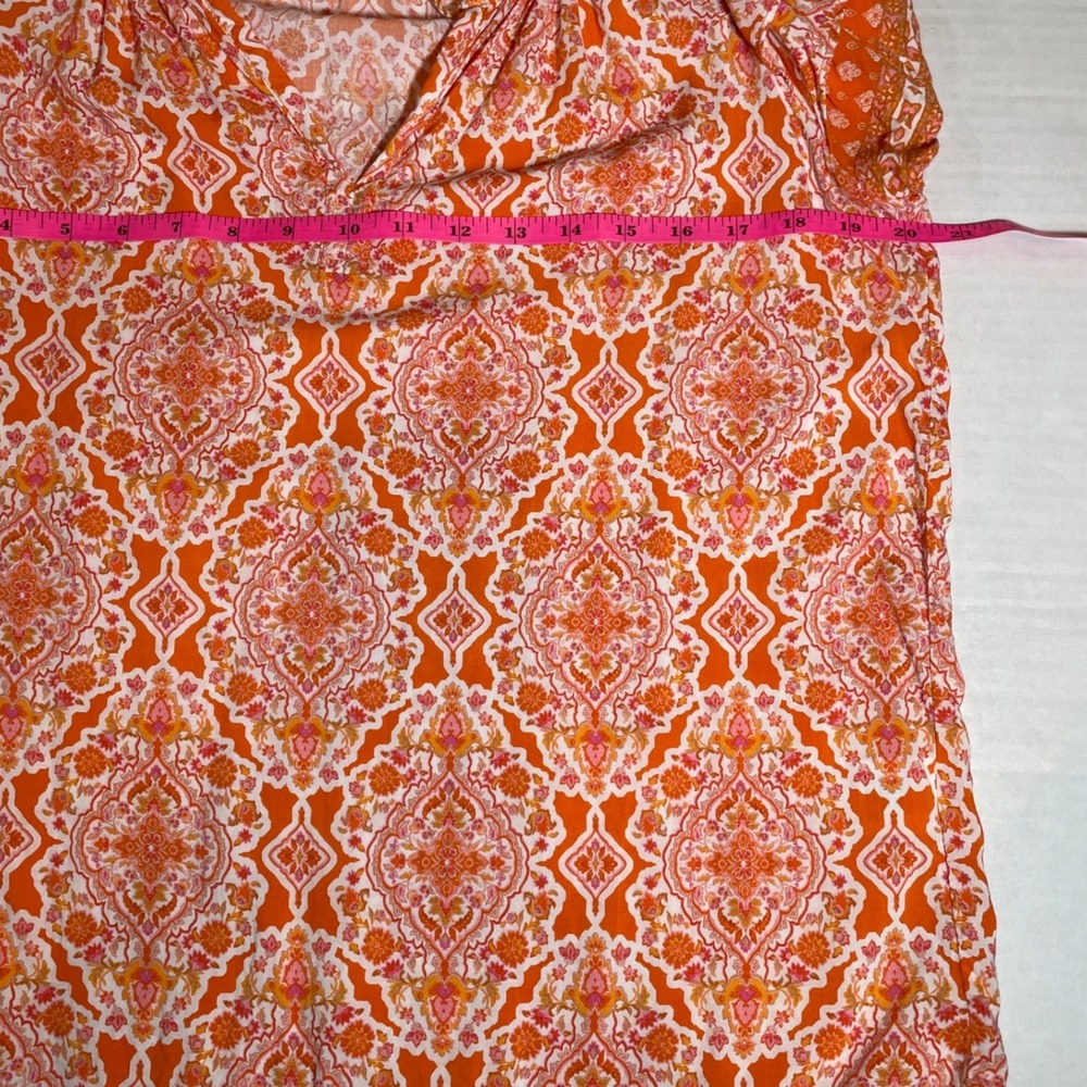 Rose + Olive Orange Paisley Print Tie Neck Ruffle Sleeve Blouse Top Womens Sz L - Picture 6 of 7